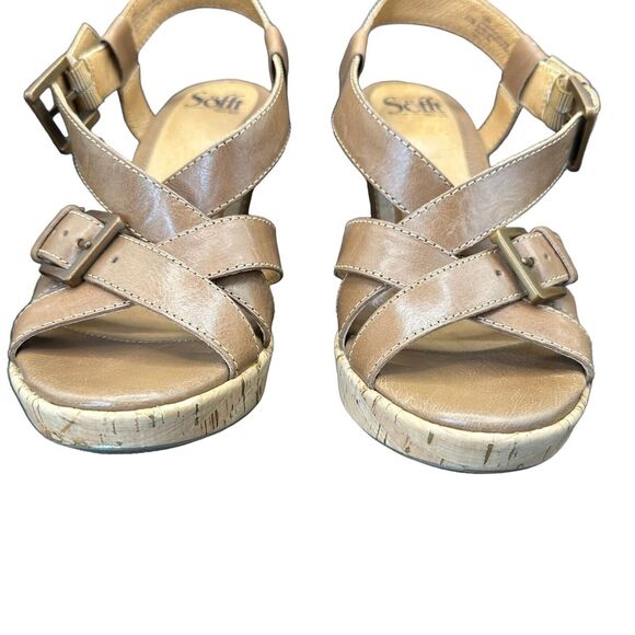 Sofft Women\'s Brown Leather Slingback Wedge Sandals Brown Size 8.5